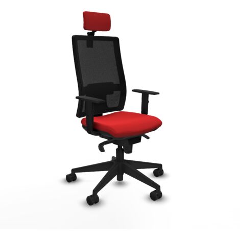 Horna sincro malla negra similpiel rojo brazos 1D base piramidal cabecero 2D ruedas 65mm nailon