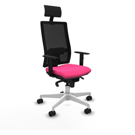 Horna sincro malla negra similpiel rosa brazos 1D base blanca cabecero fijo ruedas 65mm nailon