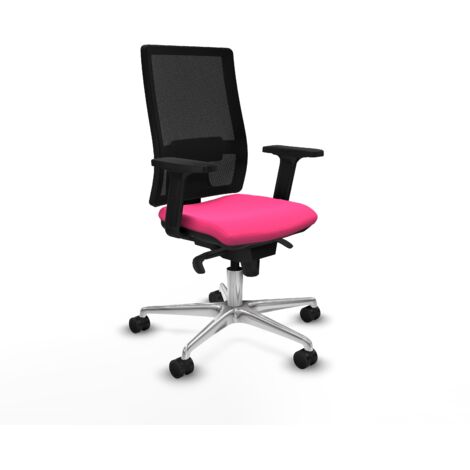 Horna sincro malla negra similpiel rosa brazos 2D base aluminio ruedas 65mm nailon