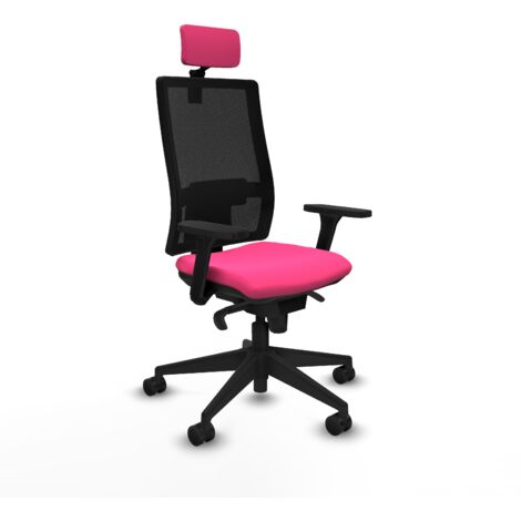 Horna sincro malla negra similpiel rosa brazos 3D base piramidal cabecero 2D ruedas 65mm nailon