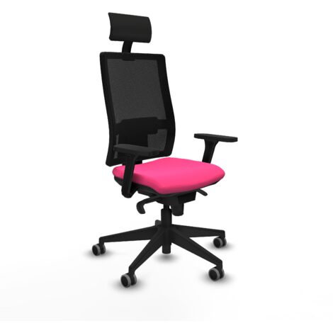 Horna sincro malla negra similpiel rosa brazos 3D base piramidal cabecero fijo ruedas 65mm engomadas