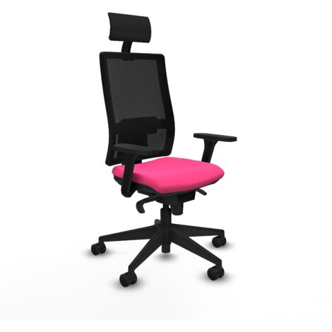 Horna sincro malla negra similpiel rosa brazos 3D base piramidal cabecero fijo ruedas 65mm nailon