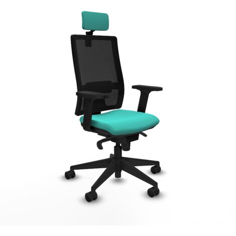 Horna sincro malla negra similpiel turquesa brazos 2D base piramidal cabecero 2D ruedas 65mm nailon