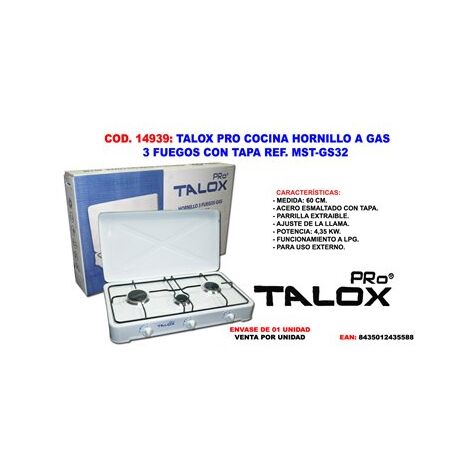 Hornillo a Gas TALOX PRO Cocina 3 Fuegos con Tapa MST-GS32
