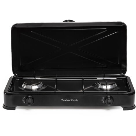 de Gas MELCHIONI FAMILY MINERVA NEW 2, 2 Quemadores, Quemadores Removibles, Llama Regulable, Portátil, Uso exclusivo en exterior, Negro