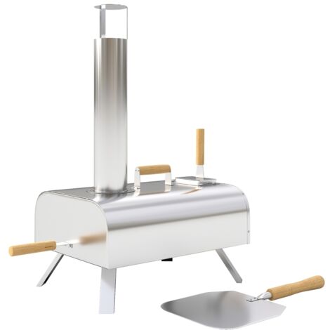 Horno de pizza de leña para exteriores fabricado en acero inoxidable, con piedra para pizza de 1 cm de grosor, patas plegables, pala para pizza, tapa, horno de pizza de leña portátil para camping, jar