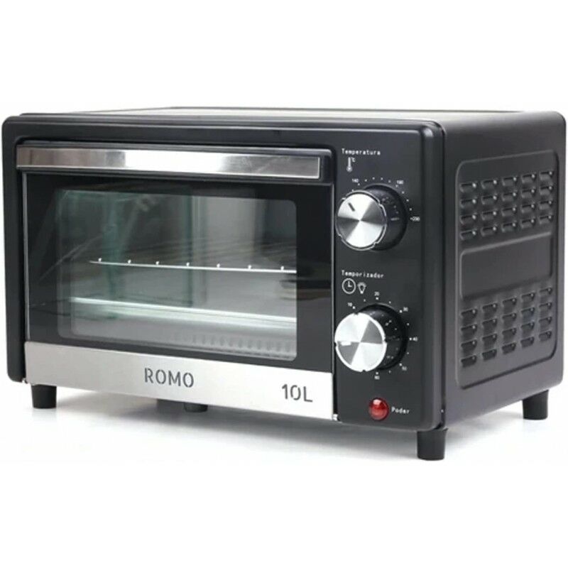 Romo - Horno Eléctrico Sobremesa 10L. 1000W. Temperatura hasta 230ºC, Temporizador con Apagado 60Min. Color negro