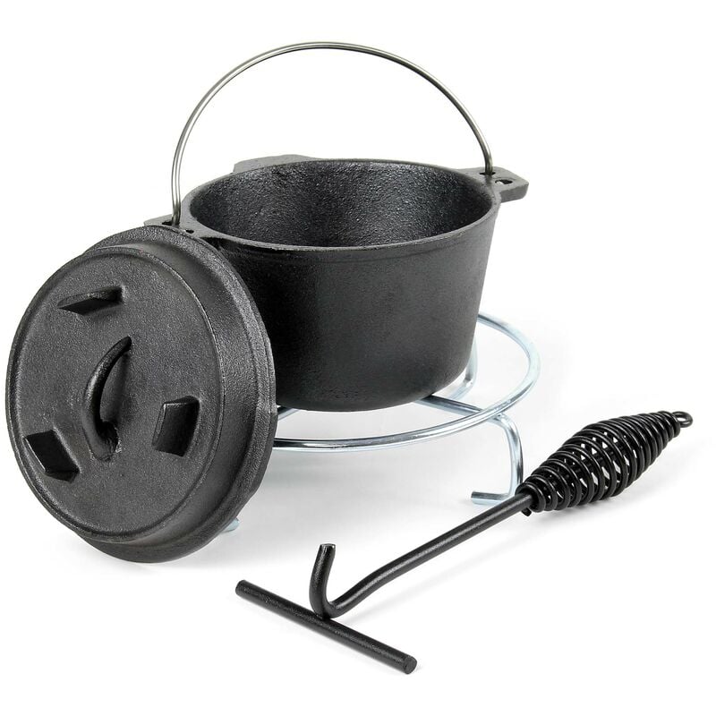 

Horno holandés 1l hierro fundido olla holandesa cazuela con asa y patas para camping barbacoa