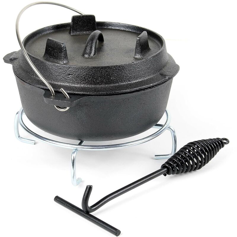 

Horno holandés 3l hierro fundido olla holandesa cazuela con asa y patas para camping barbacoa