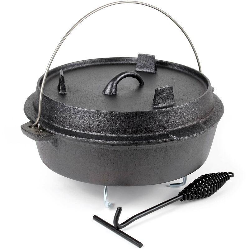 

Horno holandés 6l hierro fundido olla holandesa cazuela con asa y patas para camping barbacoa