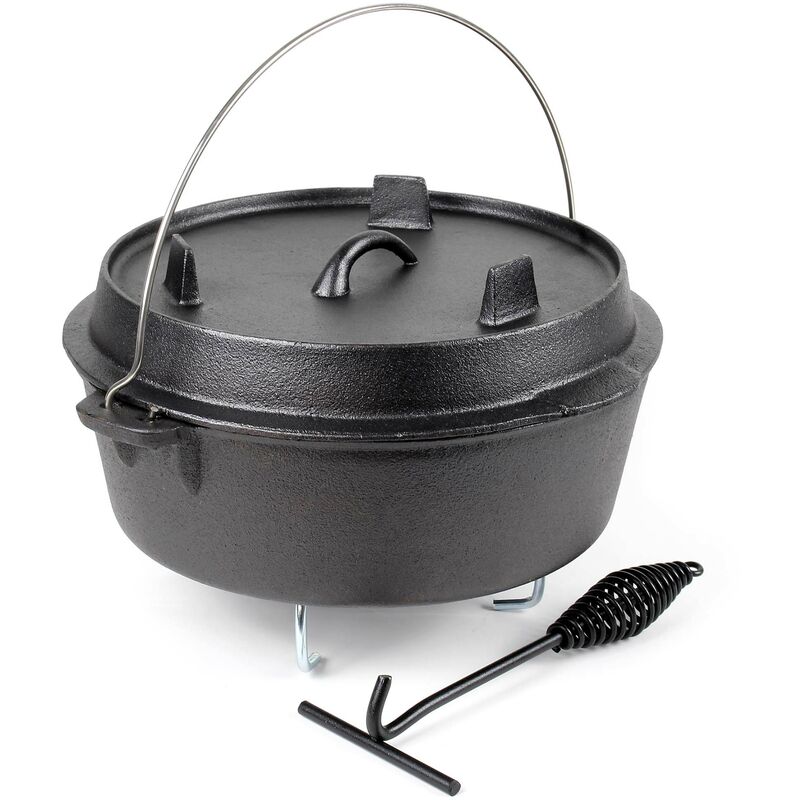 

Horno holandés 8l hierro fundido olla holandesa cazuela con asa y patas para camping barbacoa