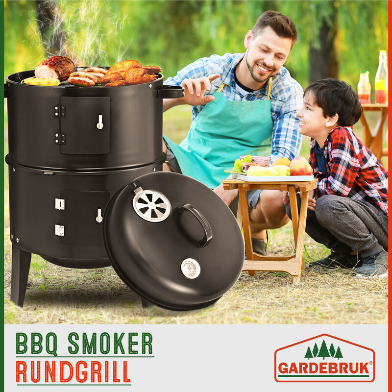 

Deuba 3en1 Barbacoa Ahumador Asador Negro al carbón vegetal con termómetro 75 x 40 cm perfecto para terraza, jardín