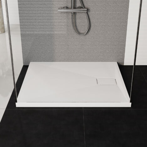 HOROW Acryl Duschwanne Weiß Rechteckig Duschtasse Set inkl. Ablassschraube - 3 Größen - 90x80cm oder 100x80cm oder 120x80cm