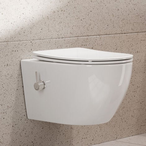HOROW douche toilette suspendue - Taharet WC sans bride suspendu avec fonction bidet - eau froide/chaude