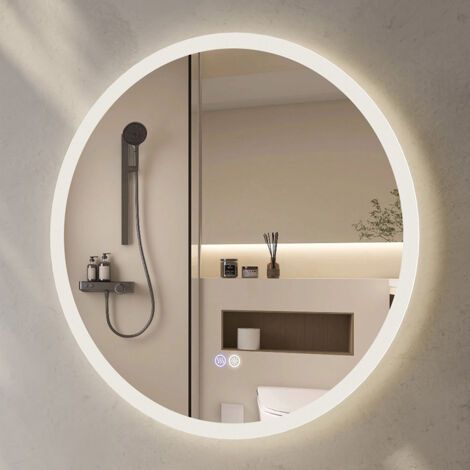 Horow – Miroir lumineux rond 80cm pour salle de bain – Éclairage LED dimmable – Fonction anti-buée – 3 températures de couleur – IP44