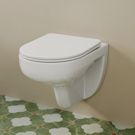 HOROW Spülrandloses WC Toilette für Gäste-WC mit Softclose Toilettensitz, Hänge-WC Keramik Wand-WC Weiß