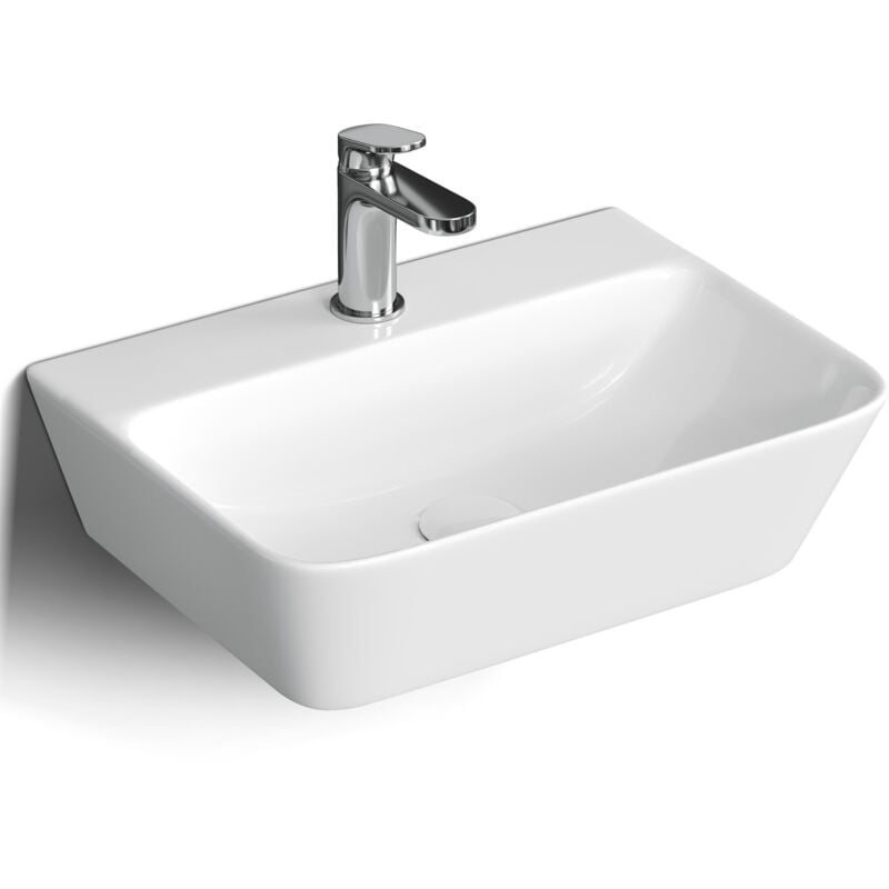 Horow - Vasque en céramique - Vasque à poser pour la salle de bain - Vasque suspendue en céramique - Angulaire - 41cm x 31cm x 12cm - Blanc