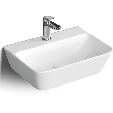 Horow – Vasque suspendue en céramique blanche 41 x 31 x 12 cm – Surface polie – Installation murale ou à poser – Pour salle de bain moderne