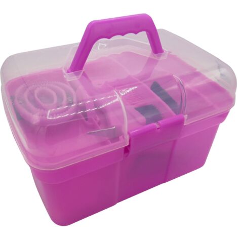 Horse Grooming Kit Box Kids (Brushset Pony Equine Equestrian Care Dandy Comb Cleaning Supplies Pink)