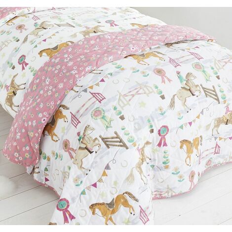 Horse Show Quilted Throwover Decorative Throw Animals Girls Bedroom