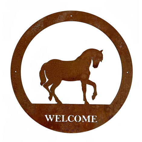 Horse Small Wall Art - With Text - Steel - W29.5 x H29.5 cm - Bare Metal/Ready to Rust