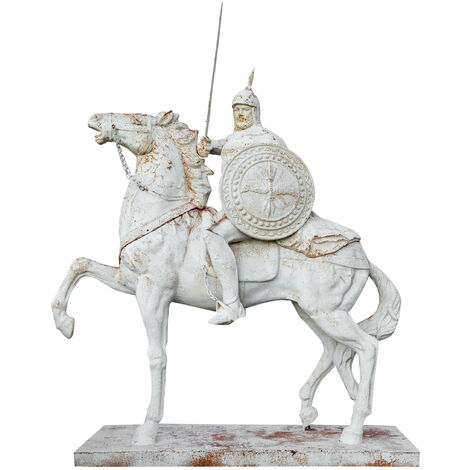 Horse warrior in cast iron antique white finish