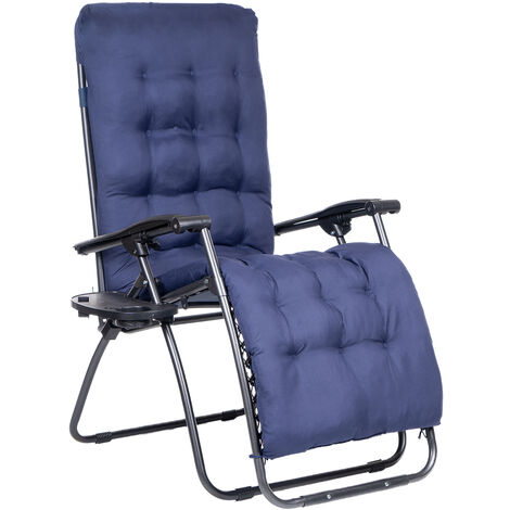 Hortan Poltrona Sdraio Relax Reclinabile Con Cuscino Trapuntato Imbottito, Tavolino Portaoggetti, Design Ergonomico e Struttura Salvaspazio in Acciaio Con Tubolare A Doppio SpessorE