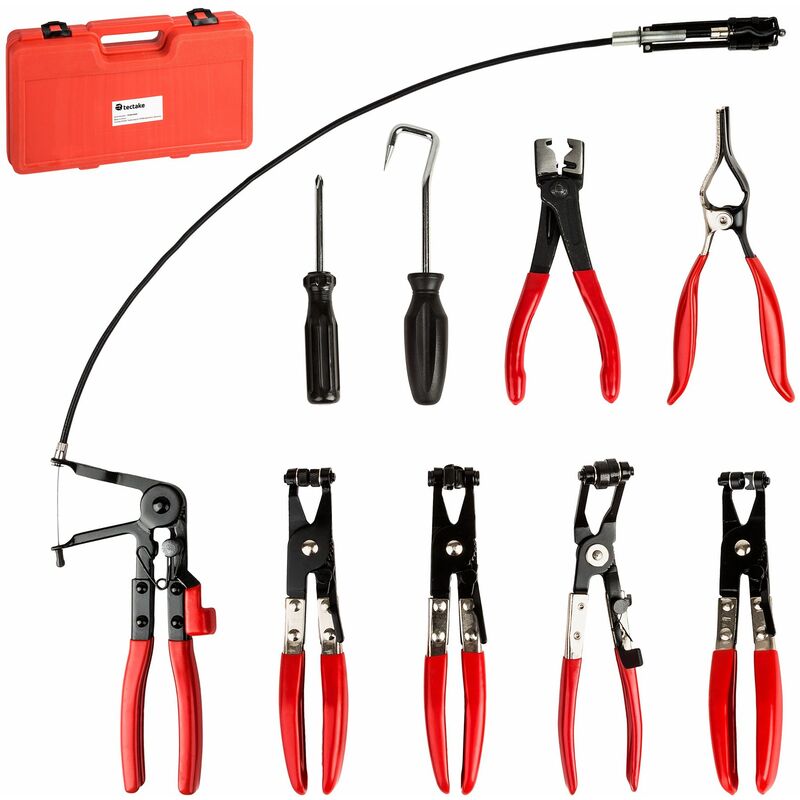 Tectake - Hose clamp pliers set - hose clamp pliers, hose clamps, house clip pliers - black/red