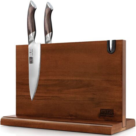 HOSHANHO Porta Coltelli da Cucina - Ceppo Portacoltelli Doppio Lato Magnetico - Ceppo coltelli in Acacia - Blocco Magnetico per Coltelli