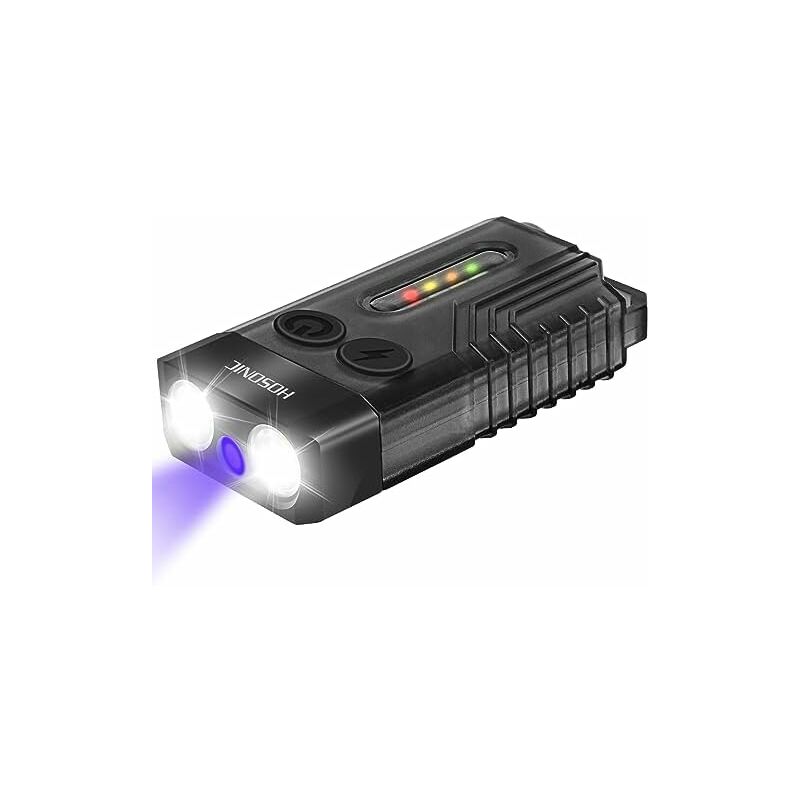 E9 Mini Lampe Torche LED Puissante 1000 Lumens avec Lumière UV 365nm et Lumière Colorée, 12 Modes Petite Lampe De Poche Rechargeable De Porte Clé,