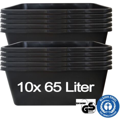 Hossi's Wholesale – 10 Stück Mörtelwanne 65 Liter für Baustelle, Haushalt, Garten, Industrie UVM. – Mörtelkübel für Mörtel, Beton, Schutt & Baustoffe – extrem Stabiler Baueimer mit verstärktem Boden