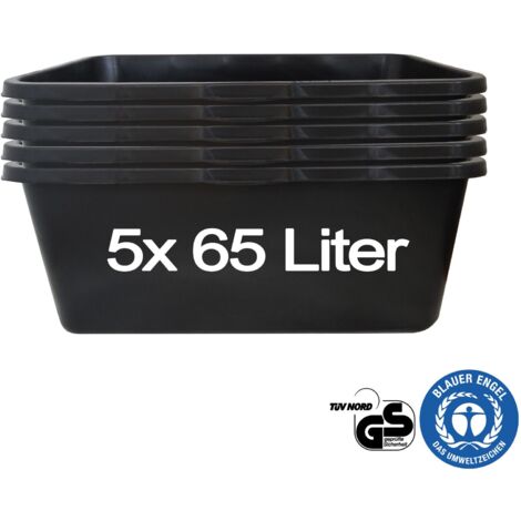 Hossi's Wholesale – 5 Stück Mörtelwanne 65 Liter für Baustelle, Haushalt, Garten, Industrie UVM. – Mörtelkübel für Mörtel, Beton, Schutt & Baustoffe – extrem Stabiler Baueimer mit verstärktem Boden