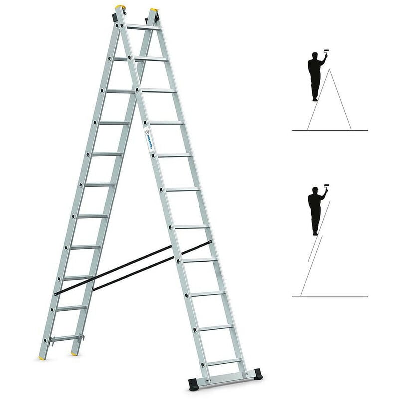 Hoström - Echelle transformable 2 plans StablePro 2x11 marches aluminium extensible coulissante, 3 positions, hauteur travail max 5,78m, garantie 5