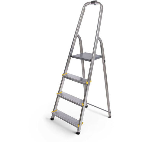 Hostrom - Escabeau Dura 4 marches en aluminium, léger et pliable, pieds antidérapants, hauteur de plateforme 75cm, charge maximale 150kg