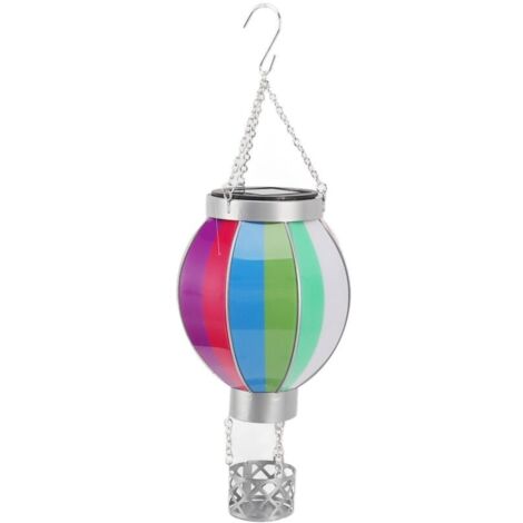 Hot air balloon shaped solar lantern, 600mAh, rainbow color, automatically turns on and off, warm light for outdoor use, hanging solar lights