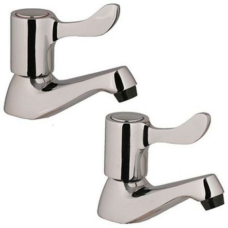 Hot Cold Lever Basin Sink Pillar Taps Chrome Plated 1/2"" Fitting 1/4"" Turn Pair