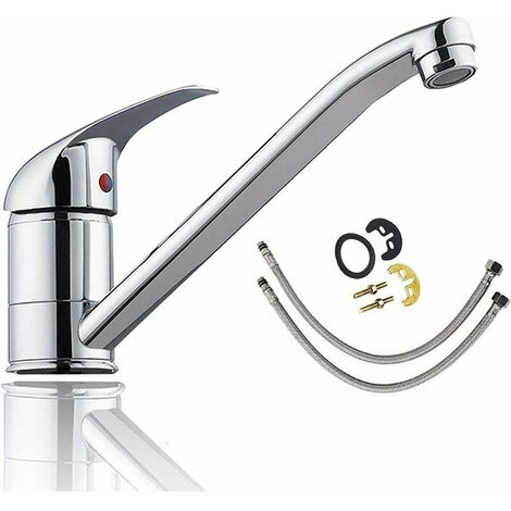 Hot & Cold Single Handle Lever Kitchen Sink Mixer Tap Basin Mixer Tap Faucet with Swivel Spout Polished Chrome Free Fixings