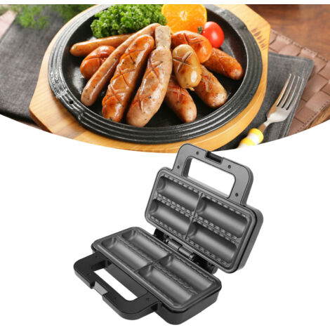Hot-Dog-Baguette-Maker mit Antihaftplatten – 800 W, Aluminium/ABS, 26 x 20 x 26 cm, für 4 Würstchen im Teigmantel