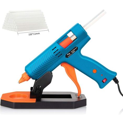Hot Glue Gun 150W Hot Glue Gun with 35pcs Sticks (150mm) Fast Heating with 5 Adjustable Temperatures, Storage Base, Craft, DIY, Home, Craft, Office-Blue