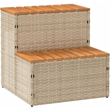 Hot Tub Step Beige 50x50x50.5 cm Poly Rattan and Solid Acacia vidaXL