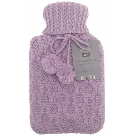 Hot Water Bottle Chunky Knit Lattice Pink Winter 2 Litre Rubber Thermal Warm