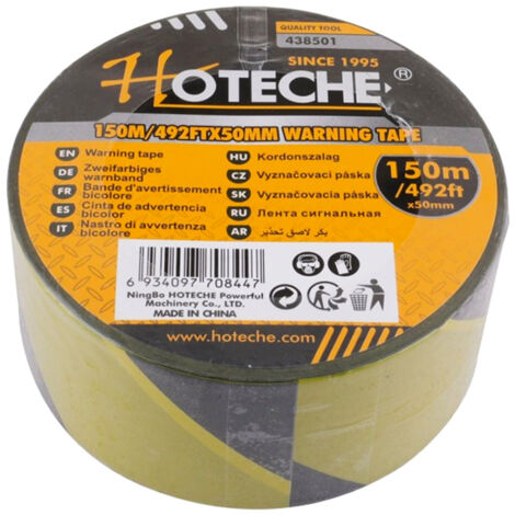 HOTECHE cinta señalizacion amarilla/negra 50mm 150mt , Rollo de 150 m de cinta de señalización amarilla/negra 50 mm Hoteche Ideal para demarcación de áreas y prevención de acci