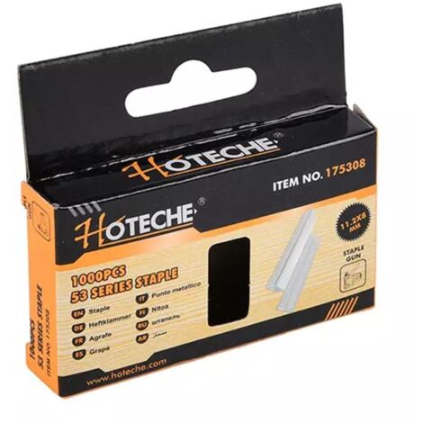 HOTECHE grapas 11.2x8 mm cromo  caja 1000 , Grapas 11,2 x 8 mm cromo Hoteche Caja de 1000 piezas.