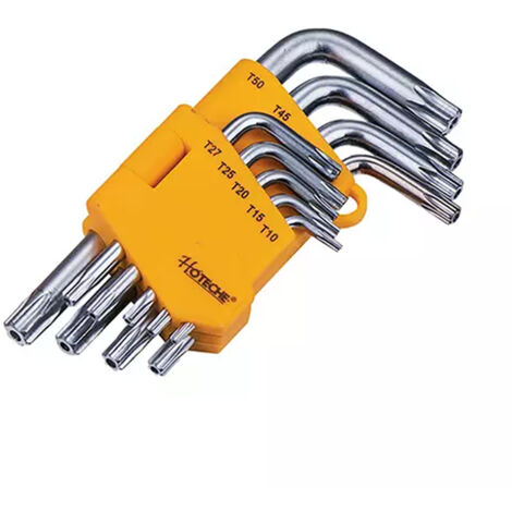 HOTECHE llaves torx cortas cromo vanadio , Llaves Torx, juego de 9 piezas.Acero Cromo vanadioMedidas incluidas: T10,T15,T20,T25,T27,T30,T40,T45 y T50.