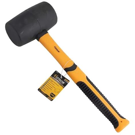 HOTECHE maza goma 24 onzas 700gr m/fibra , Maza de goma de 700 g Mango de fibra antideslizante Cabeza de dos lados planos.
