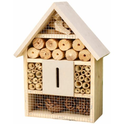 Hôtel à insectes en bois, maison d'abeilles grise
