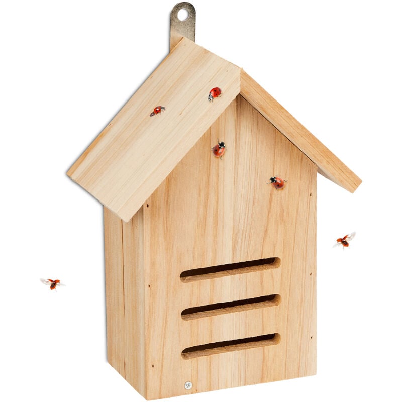 Relaxdays - Hôtel à insectes, en bois non traité, pour coccinelles, à suspendre, h x l x p : 22 x 17 x 10 cm, nature