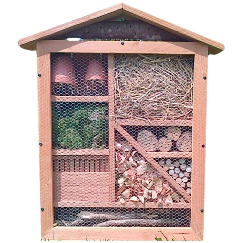 Hôtel à insectes géant 1,5m – Fabriqué en sapin Douglas – Multi-compartiments pour pollinisateurs – Fixation au sol recommandée – Atelier Du Morvan