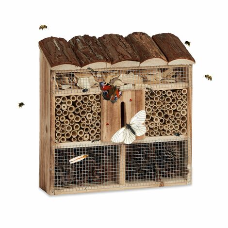 Hôtel à insectes matériaux naturels papillons abeilles coccinelles 31 x 30,5 cm
