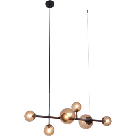 Hotel Chic Hängelampe Dunkelbronze mit Bronzeglas 6-Licht - Monaco